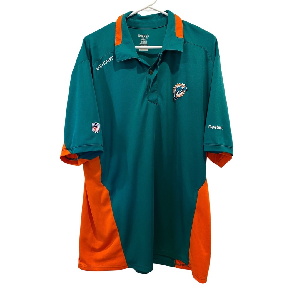 Reebok Miami Dolphins NFL AFC East Polo Shirt Men's XL Teal Orange Short Sleeve